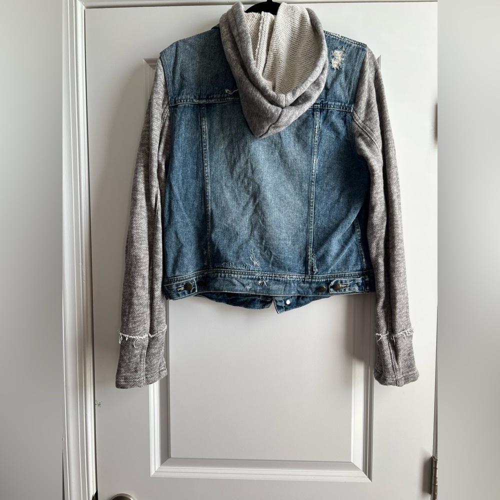 Free People Blue Denim Jacket with Gray Sleeves - Picture 3 of 5